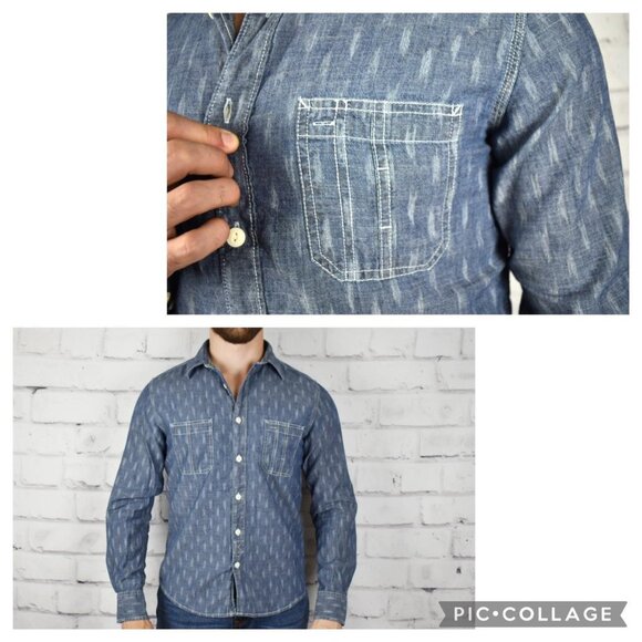 Vintage Y2K Arizona Chambray Denim Patterned Button Up Shirt M - Picture 4 of 4